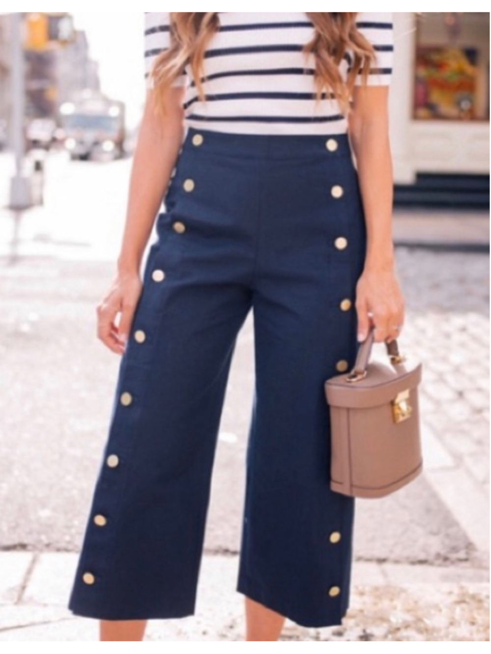 Club Monaco Navy Blue Gold Button Sailor Wide Leg Trousers Pants Size 4 Preppy
